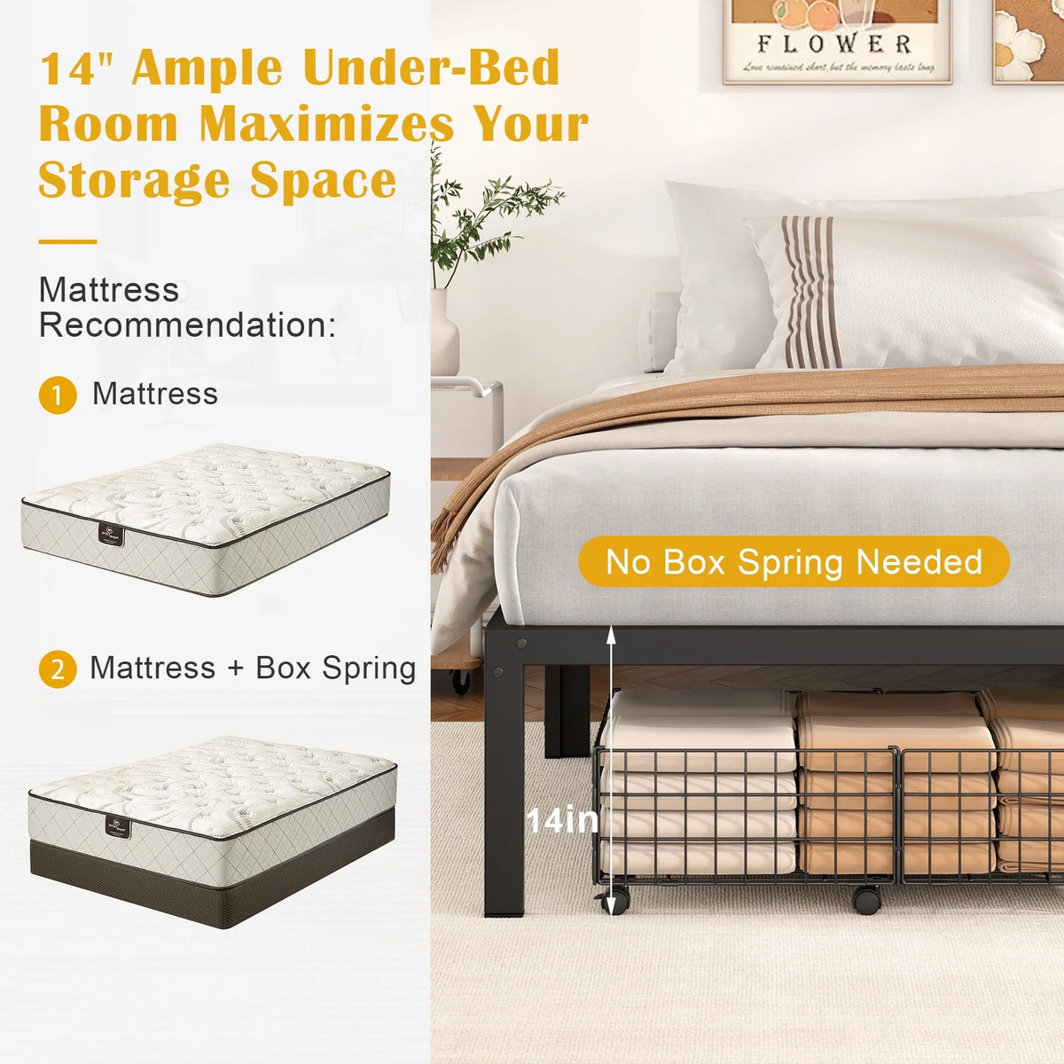 Queen Size Black Metal Platform Bed Frame N953