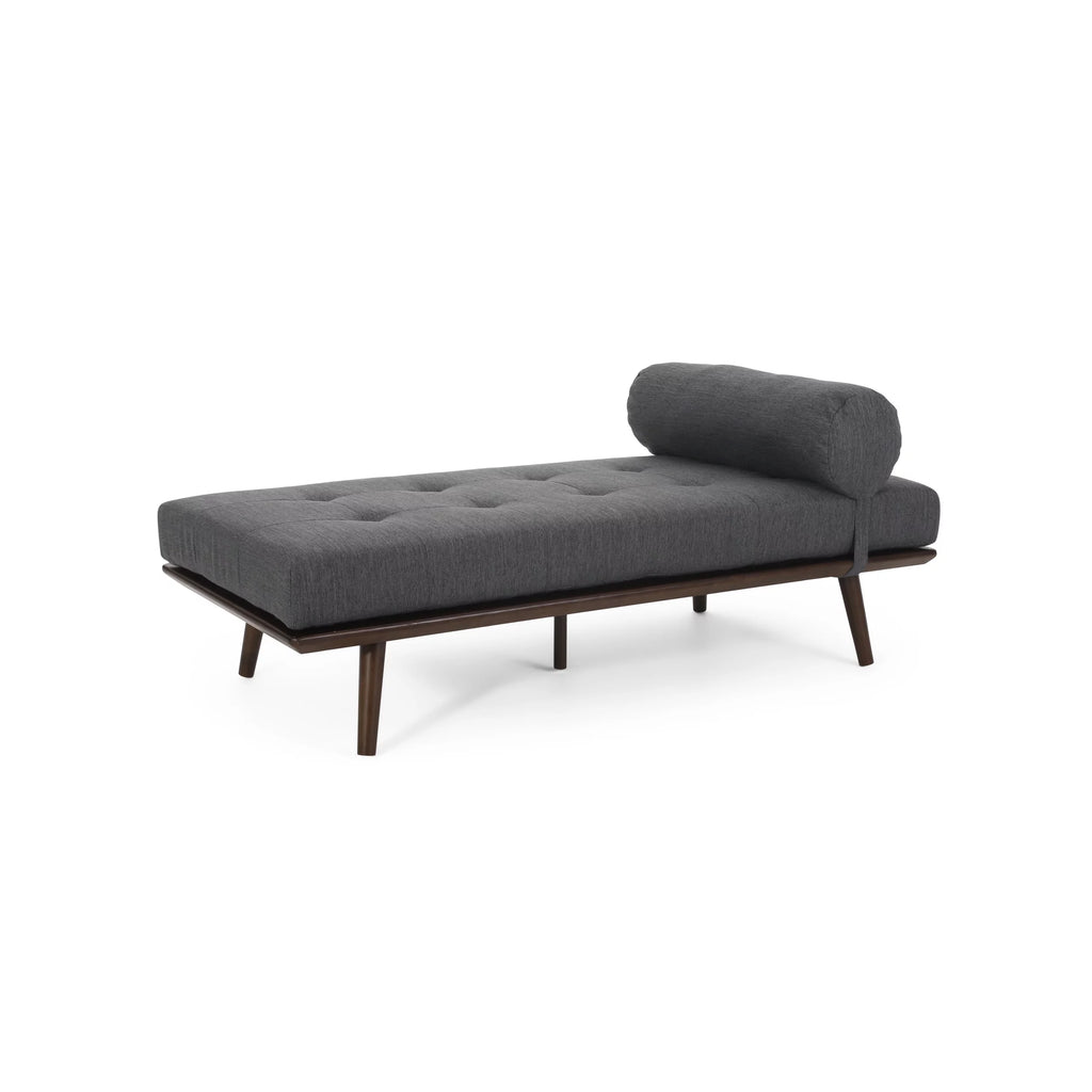 Charcoal Fabric Tufted Chaise Lounge with Bolster Pillow N570
