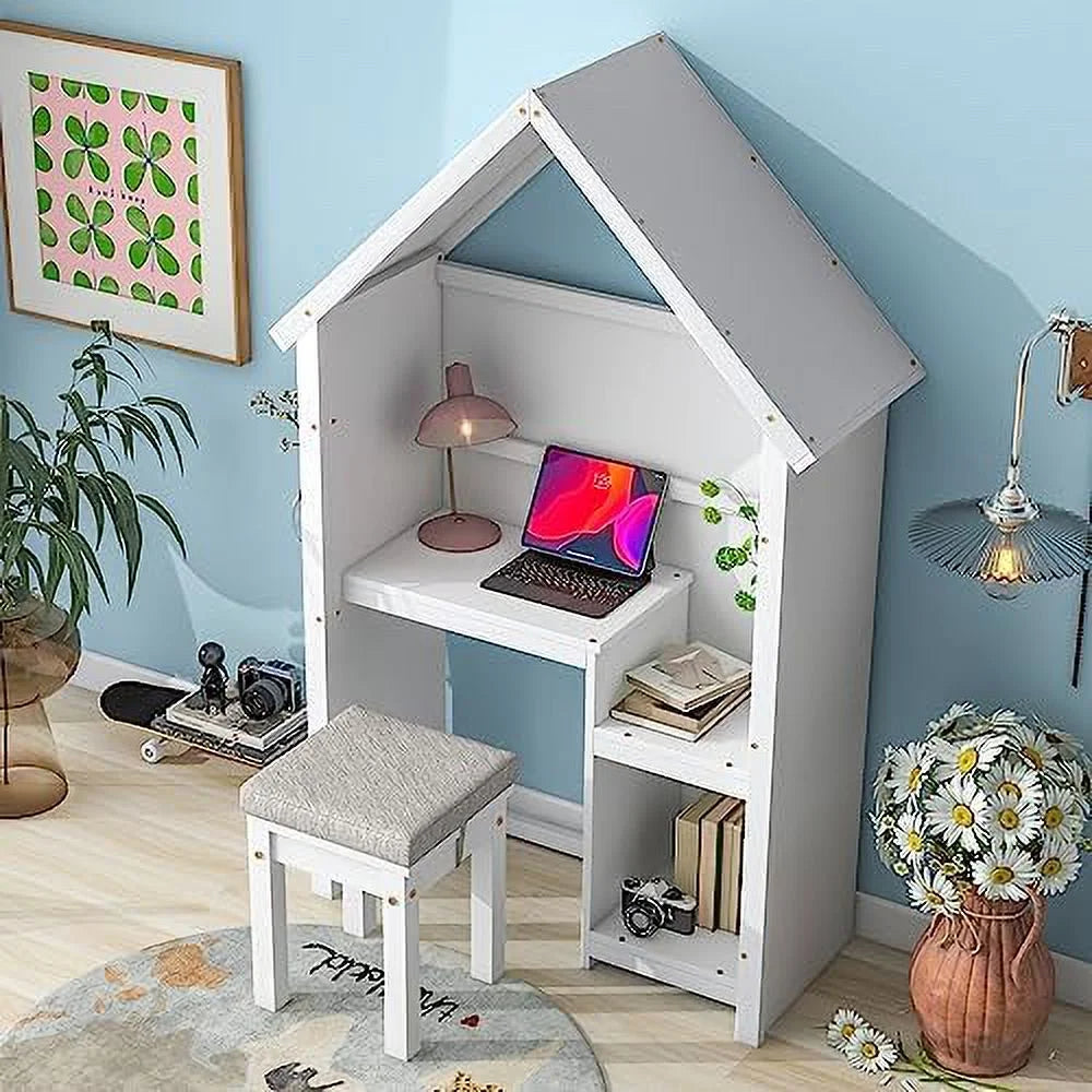 Children Desk and Chair Set White Wood Writing Table O35742