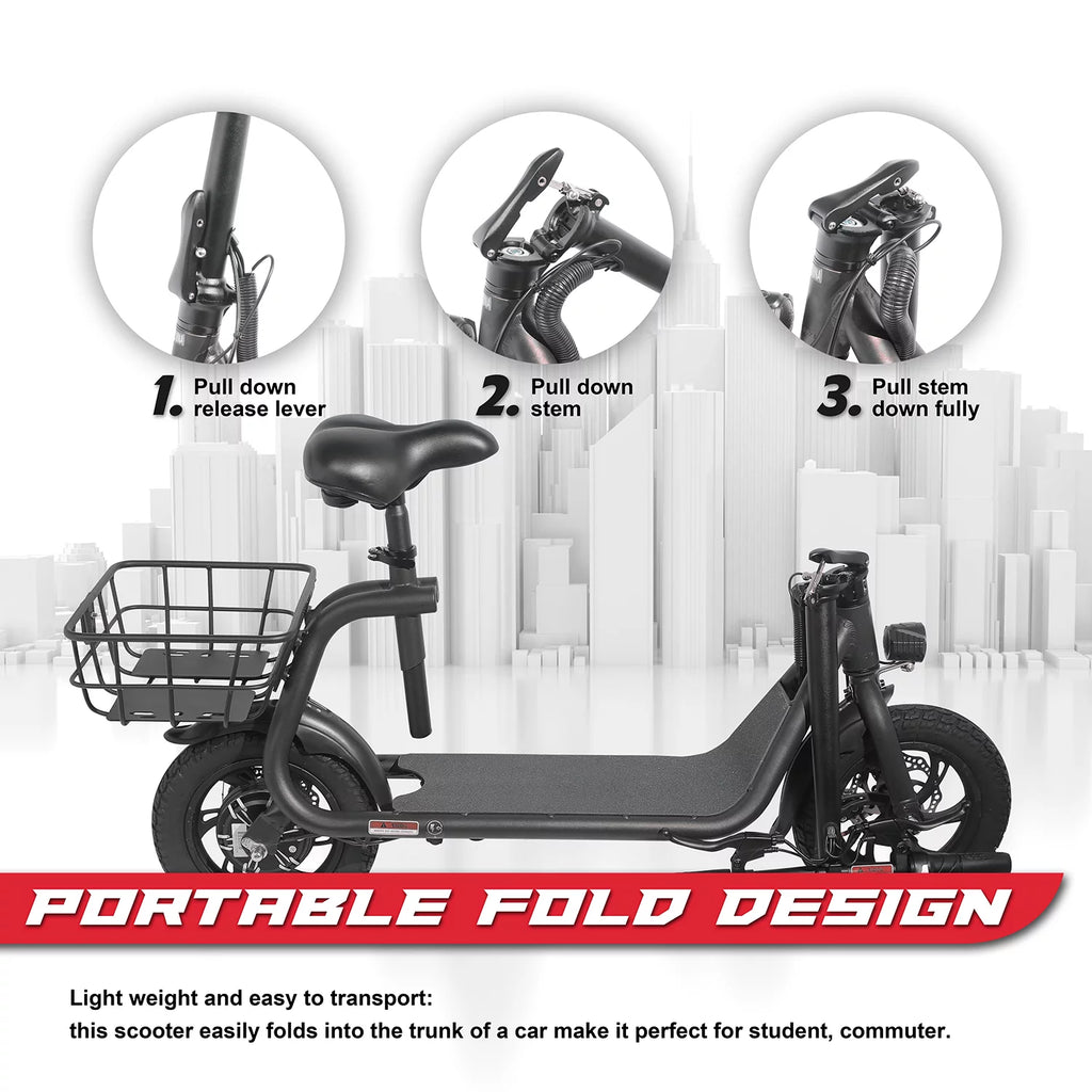 Foldable Electric Scooter with Seat and Carry Basket T340