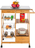 Rolling Wood Kitchen Cart with 2 Drawers and 2 Shelves O398