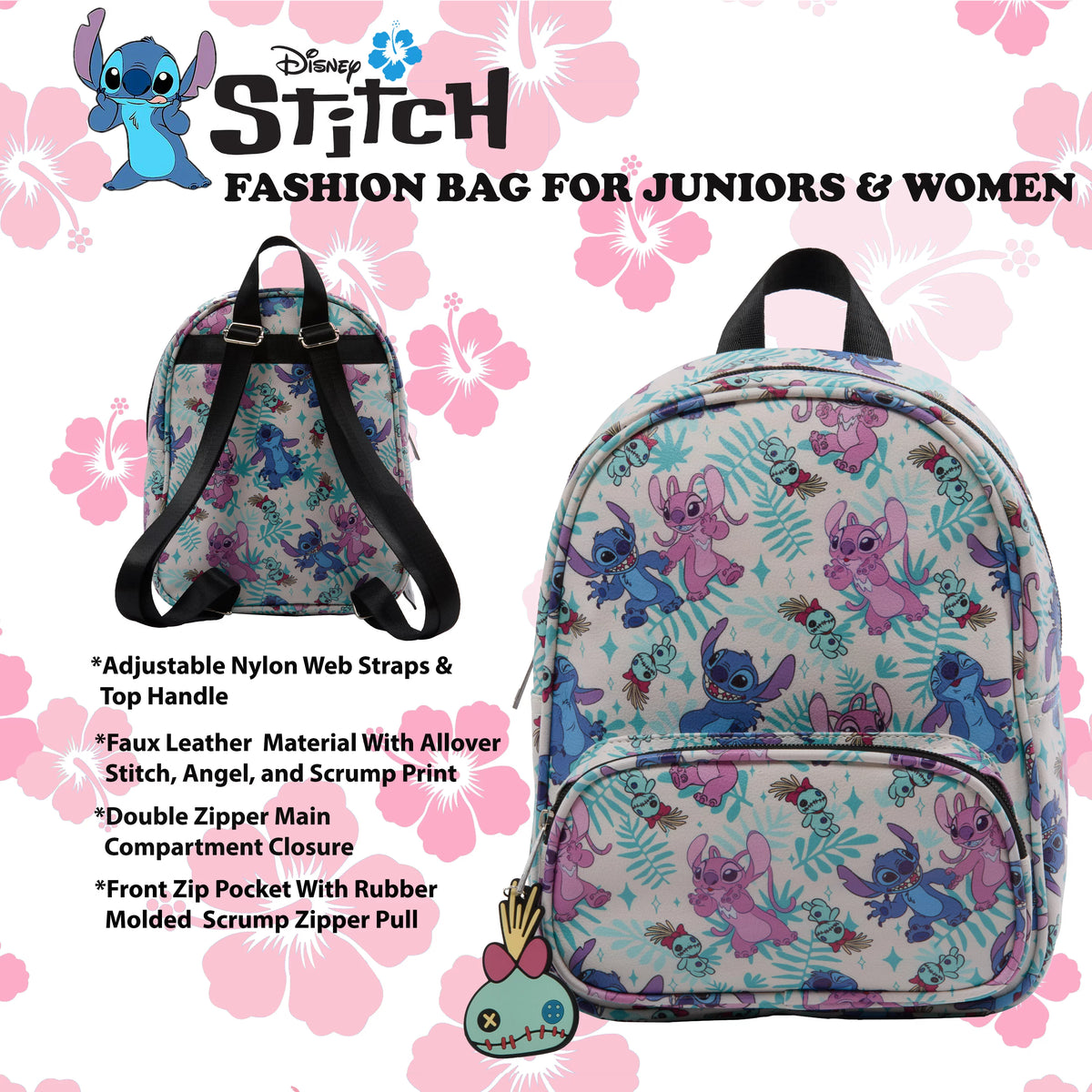 Mini Backpack with Allover Print & Molded Dangle, 10.5 Inches, Adjustable Straps, Faux Leather Y50243