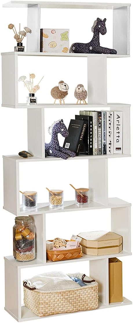 6-Tier Wooden S-Shape Bookcase and Room Divider D10319