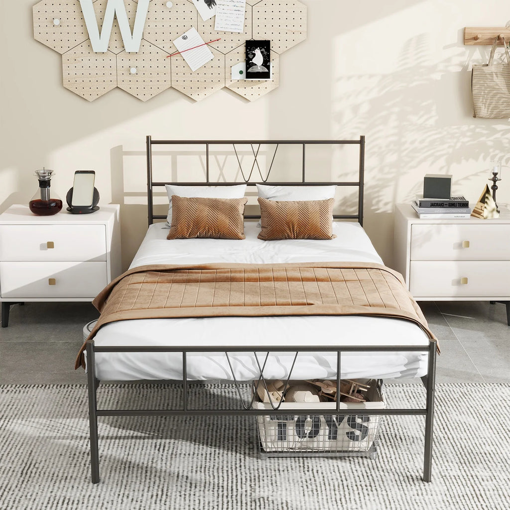 Twin Size Metal Platform Bed Frame with Headboard and Footboard P96788