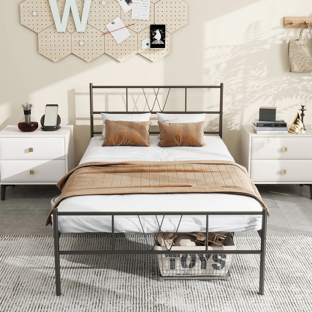 Twin Size Metal Platform Bed Frame with Headboard and Footboard P96788