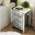 3 Drawer Mirrored Nightstand with Wireless Charging Station I112