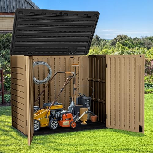Horizontal Shed with Padlock Latch, 35 Cu Ft Waterproof Light Gray I360