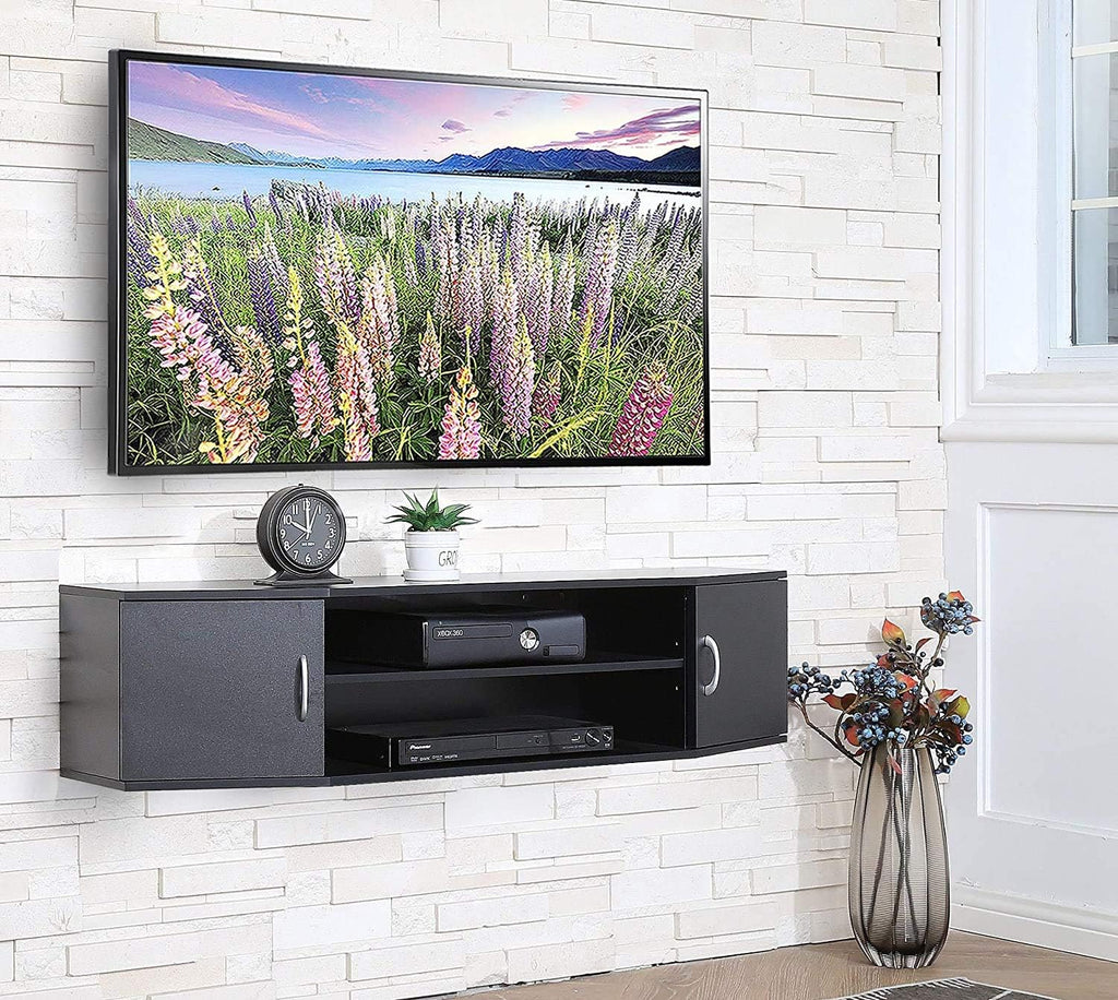 Black Floating TV Stand Wall Mounted Media Console T5686