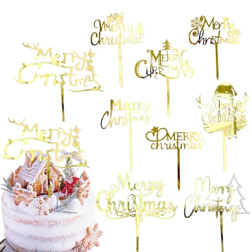 9 Pcs Gold Acrylic Christmas Cake Topper S762