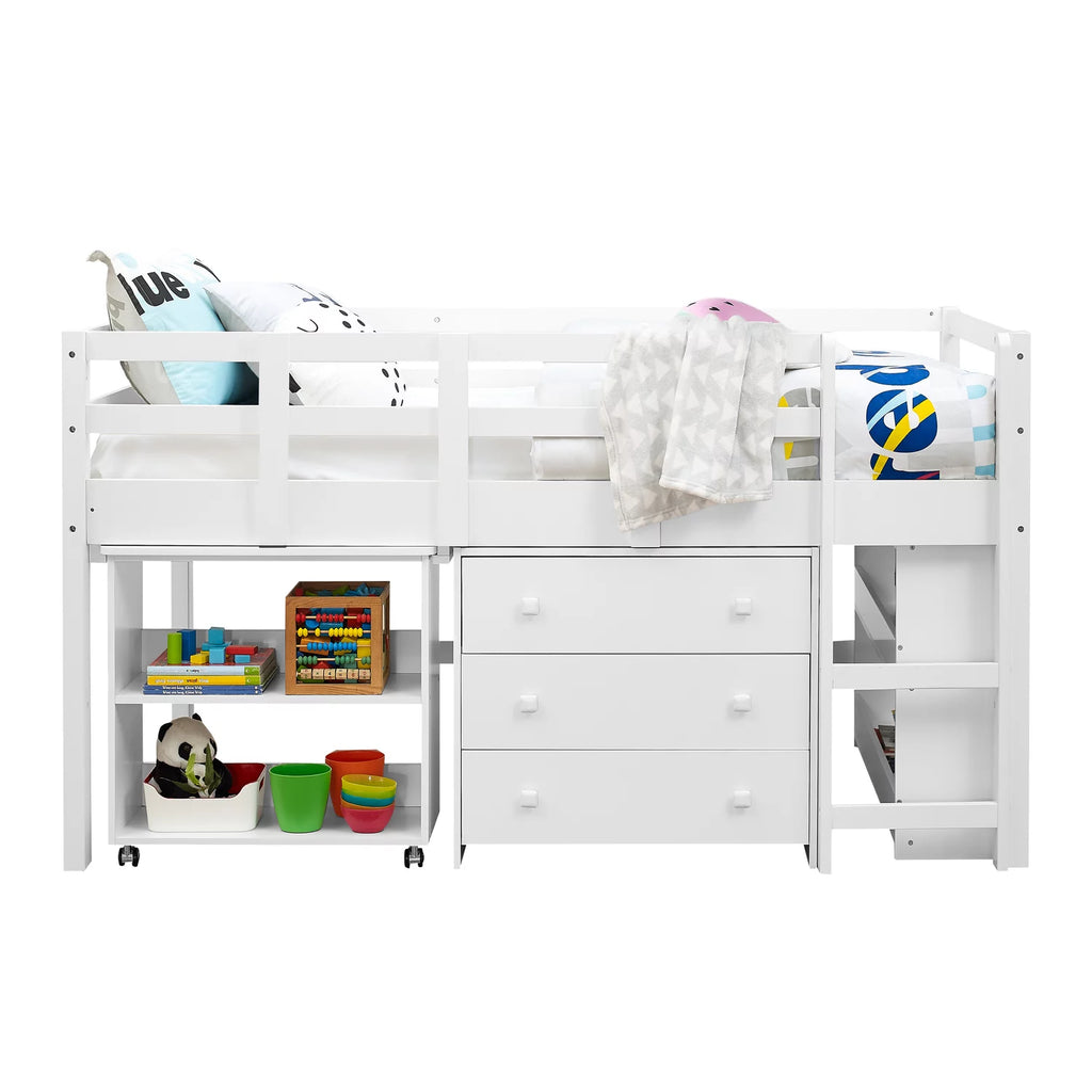 Twin Low Loft Bed with Desk, White E32561
