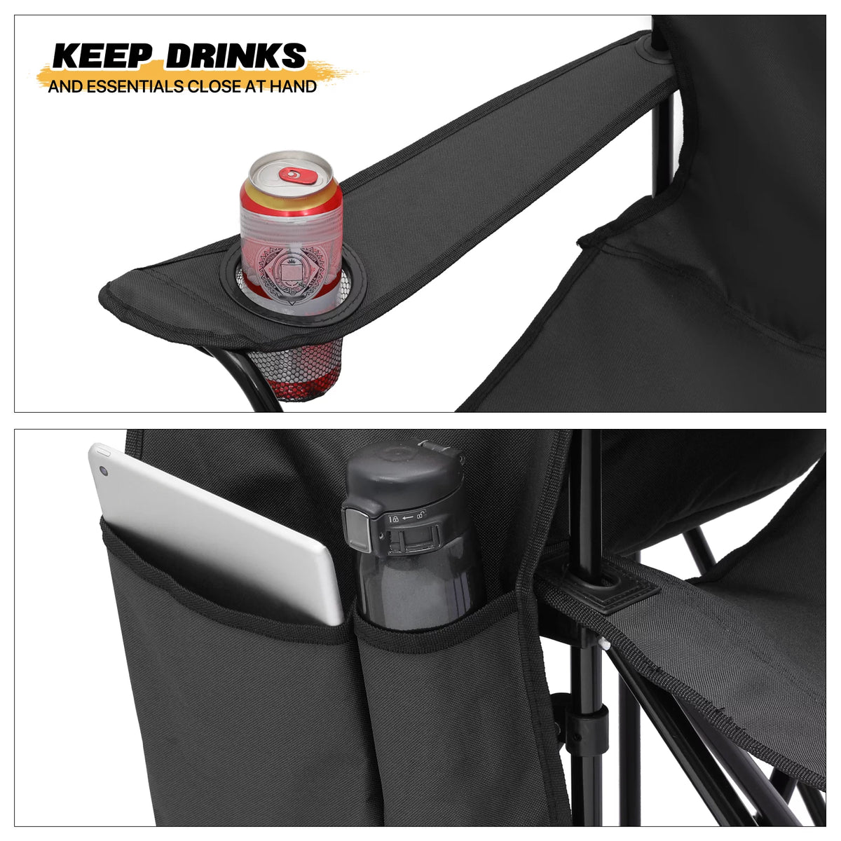 Portable Double Folding Chair with Umbrella, Cooler Bag & Carry Bag, Black U41198