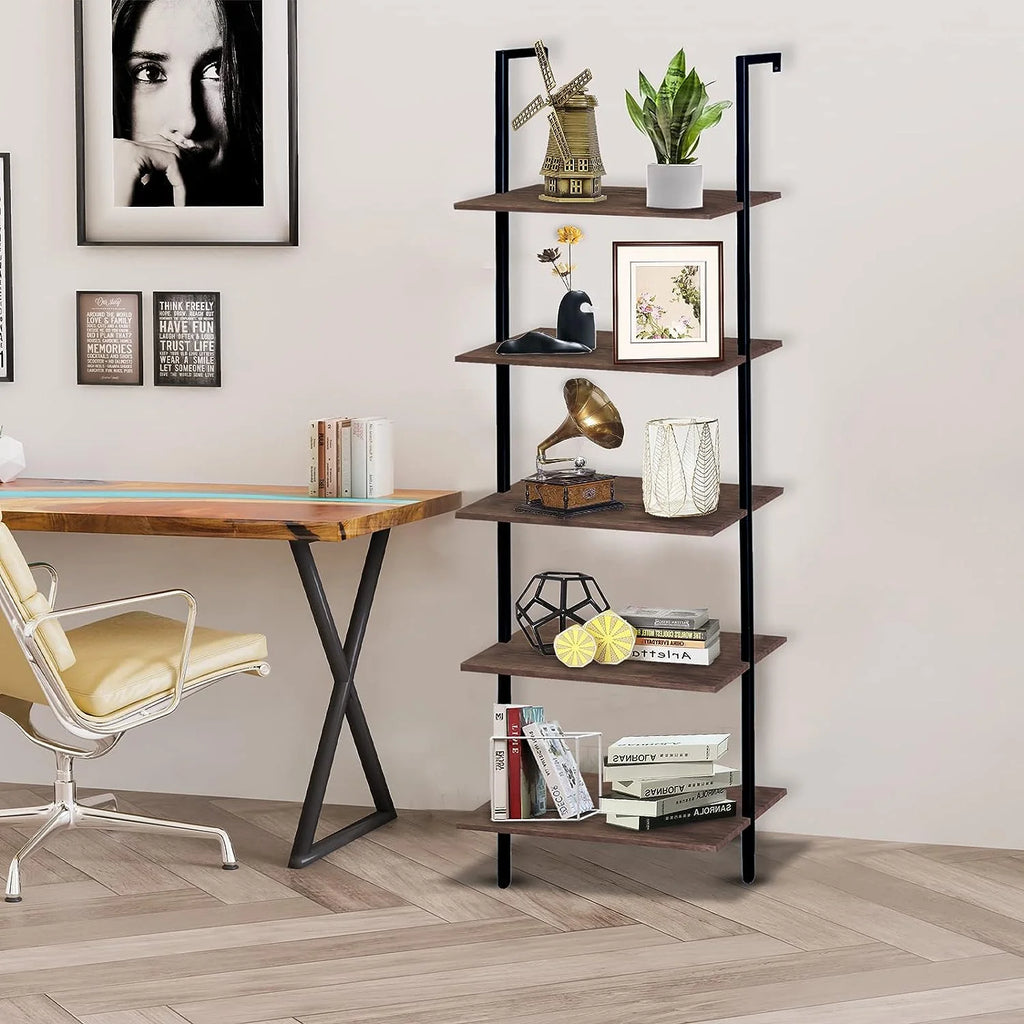 Brown 5-Tier Wood Ladder Shelf G82333