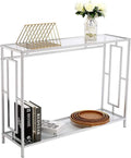 2-Tier Glass Console Table with Tempered Glass Top and Metal Frame H1797