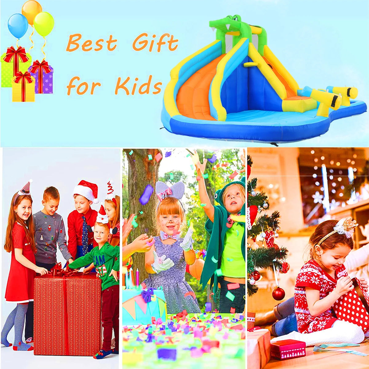 Inflatable Bounce House with Water Slide and Spray Pool X337938