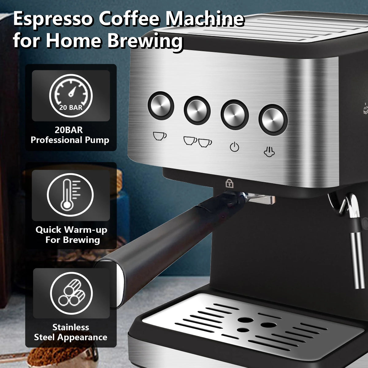 20 Bar Stainless Steel Espresso Machine with Milk Frother I8735