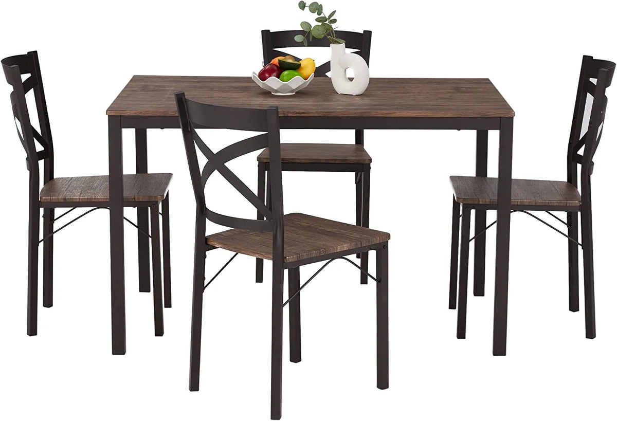 5 Piece Industrial Style Metal Frame Dining Table and Chairs Set P994401