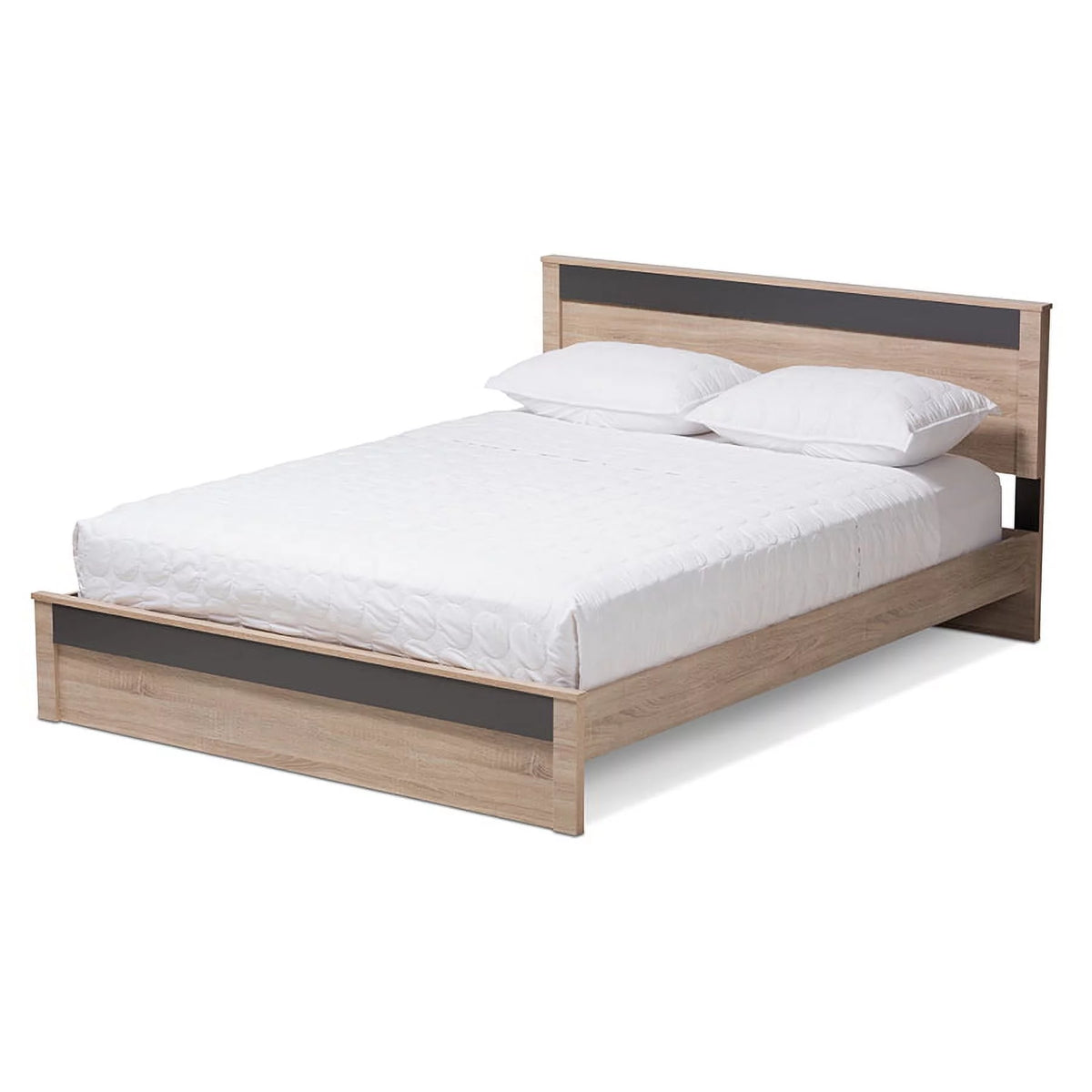 Queen Size Two-Tone Oak and Grey Wood Platform Bed J443327