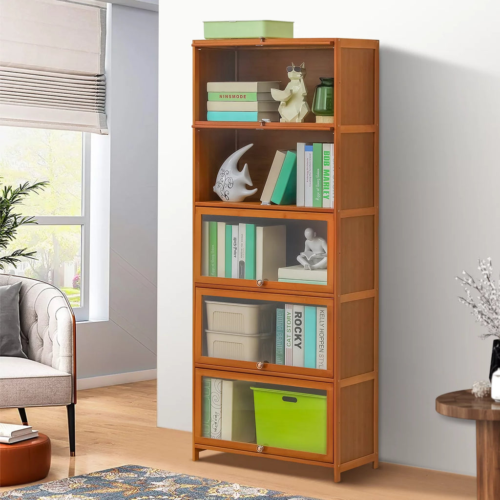 Bamboo Acrylic 5 Shelves Bookcase with Door T341896