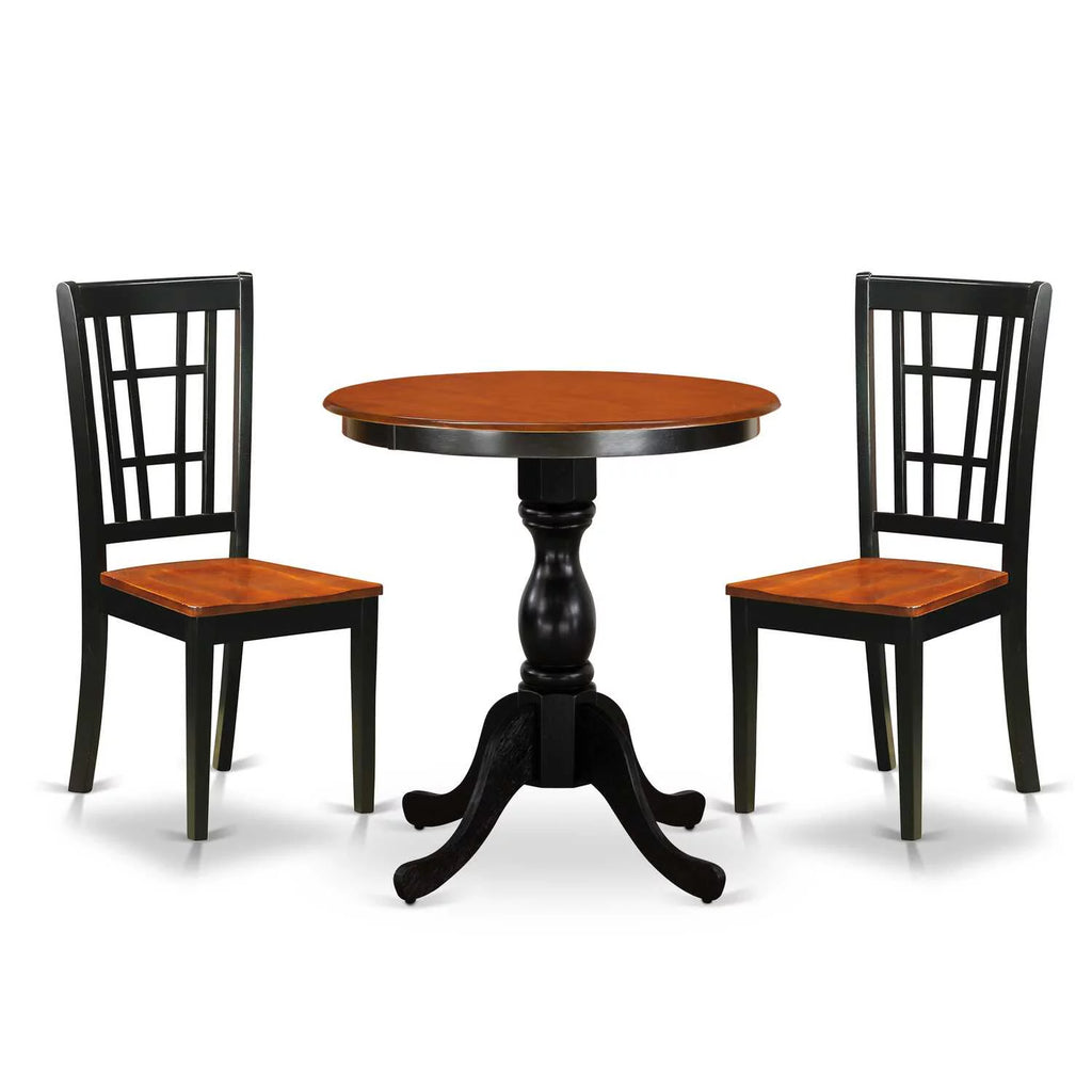 3-Piece Round Dining Table Set with 2 Wooden Chairs R768