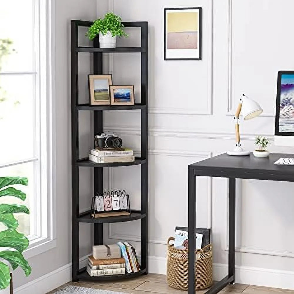 6 Tier 70.9 Inch Tall Corner Bookshelf Black D3480
