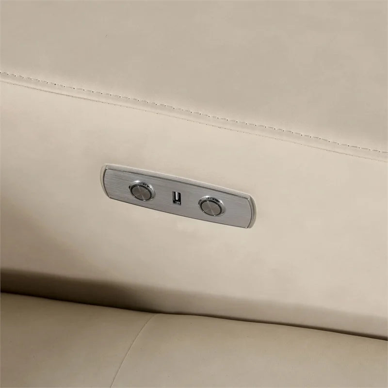 Beige Faux Leather Power Loveseat V574286