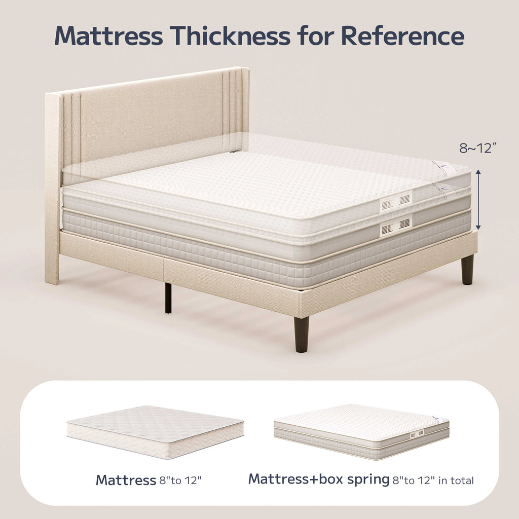 Queen Size Bed Frame with Wingback Headboard Q656