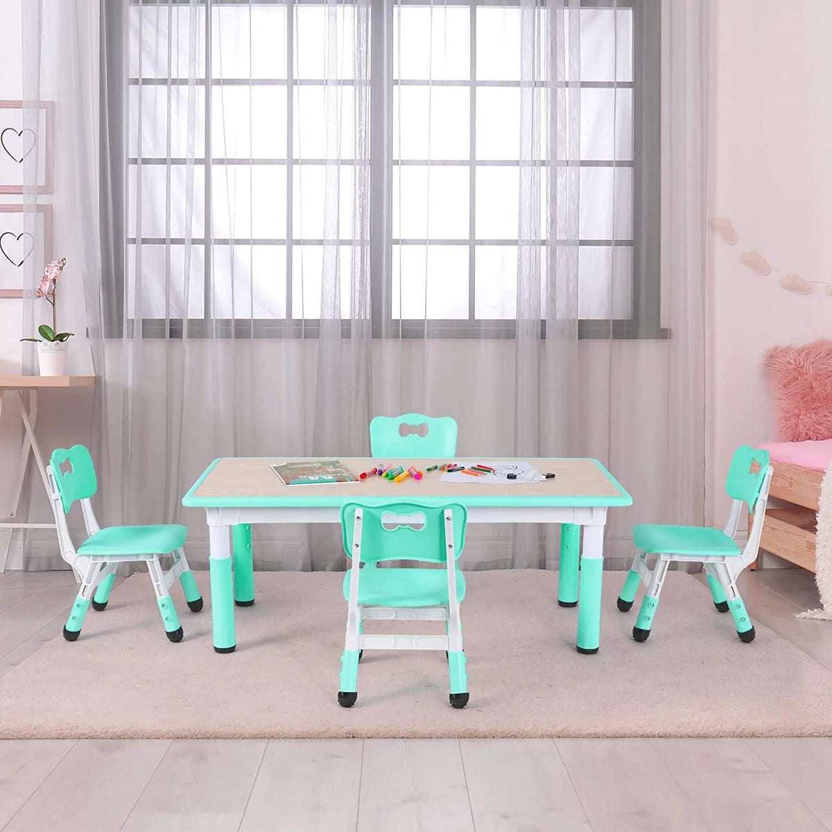 Adjustable Kids Table and Chairs Set, 5 Pieces V573594