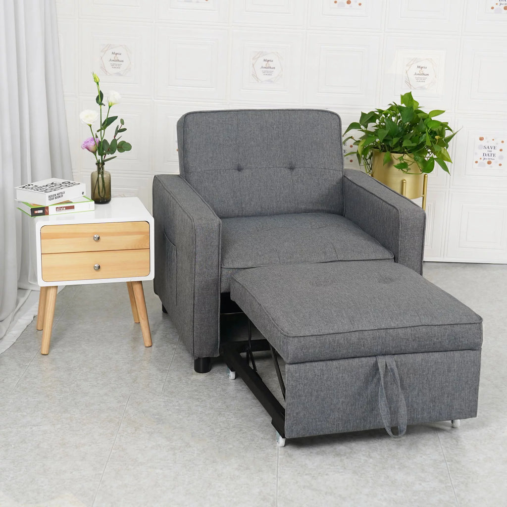 Light Grey Linen Convertible Chair Bed U9239