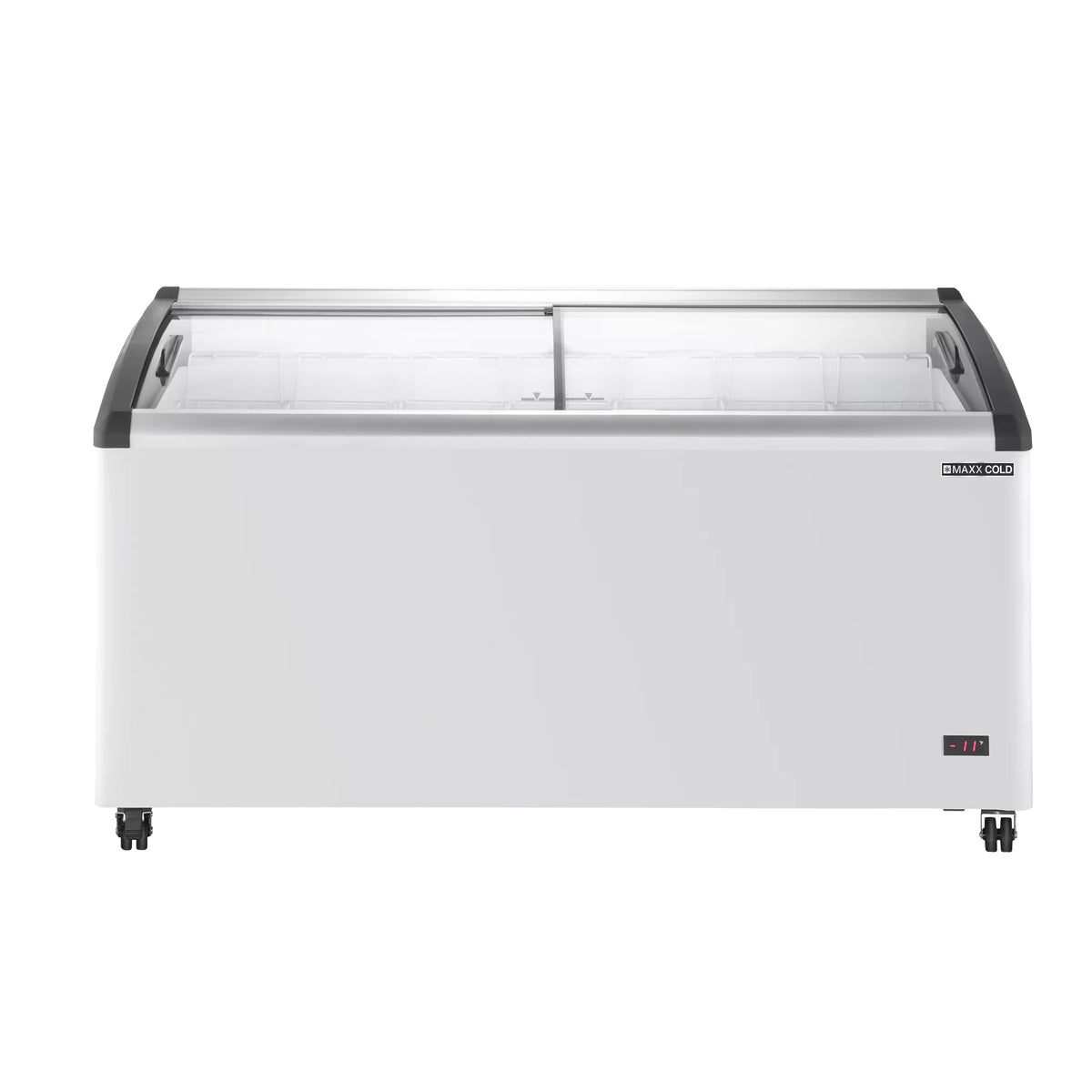 White Curved Glass Top Chest Freezer with 7 Wire Baskets B649
