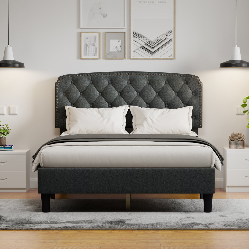 Dark Gray Full Size Adjustable Headboard with Linen Upholstery D2371