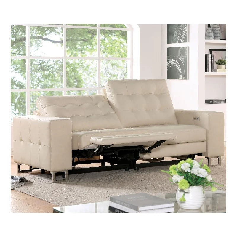 Beige Faux Leather Power Loveseat V574286