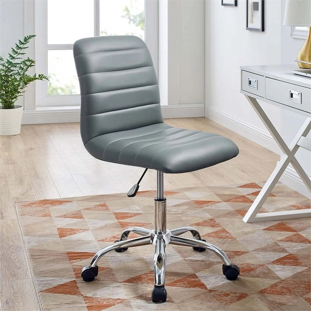 Gray Vinyl Nylon Mid-Back Armless Swivel Office Chair T2051