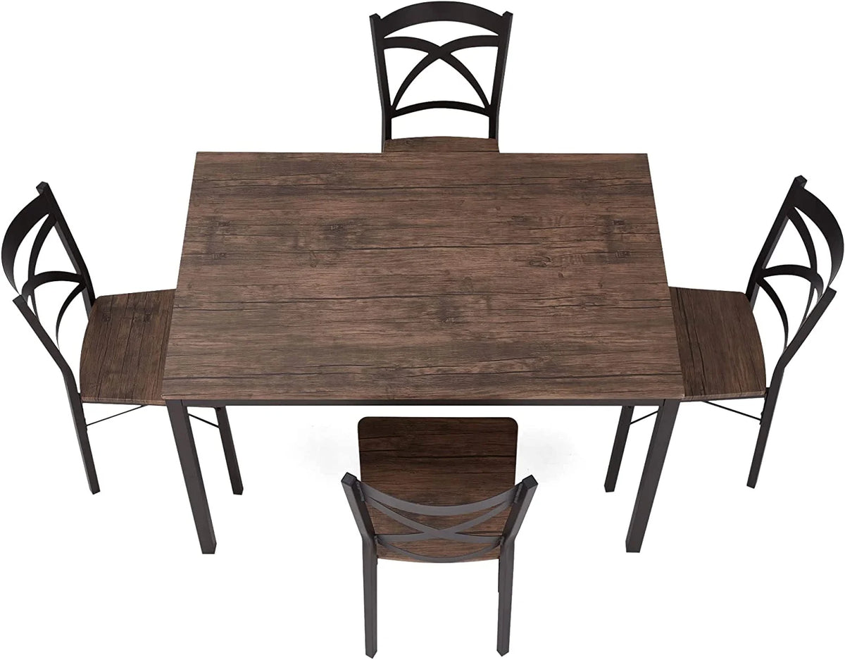 5 Piece Industrial Style Metal Frame Dining Table and Chairs Set P994401