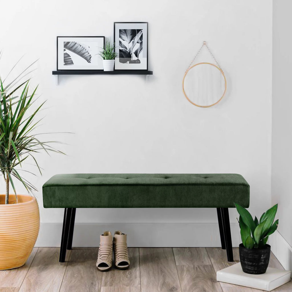 Modern Entryway Bench Corduroy Seat Green I269883