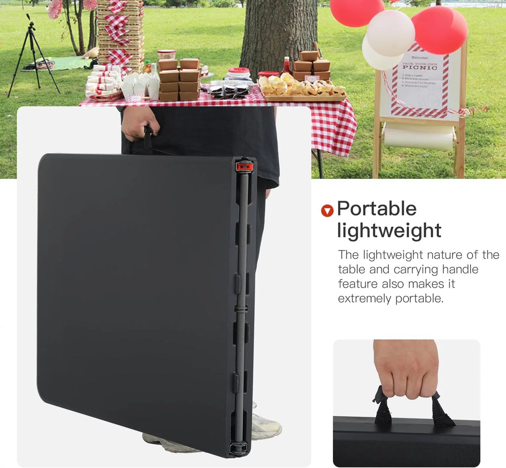 Black 6ft Plastic Folding Table with Carrying Handle K1050
