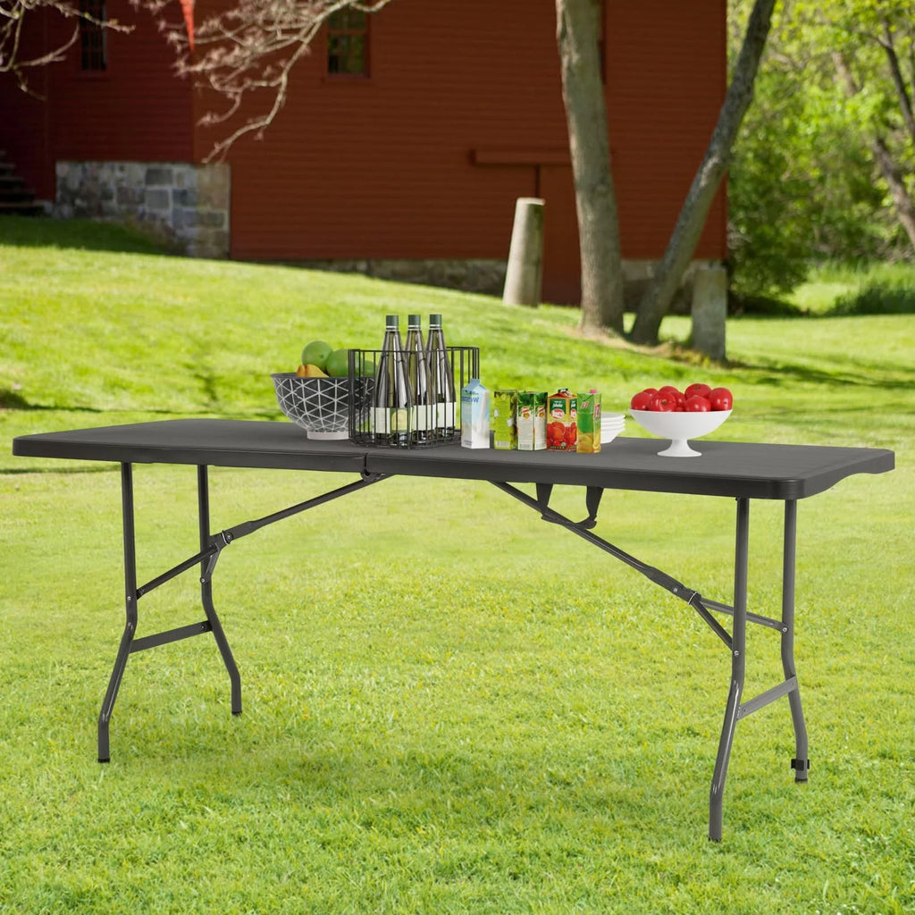 Black 6ft Plastic Folding Table with Carrying Handle K1050