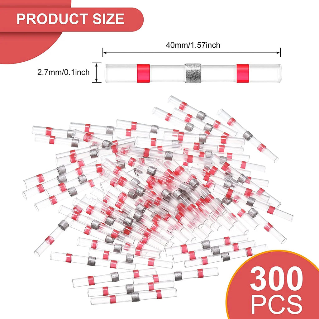 300 pc 22-18 AWG Red Waterproof Insulated Heat Shrink Butt Connectors T3939