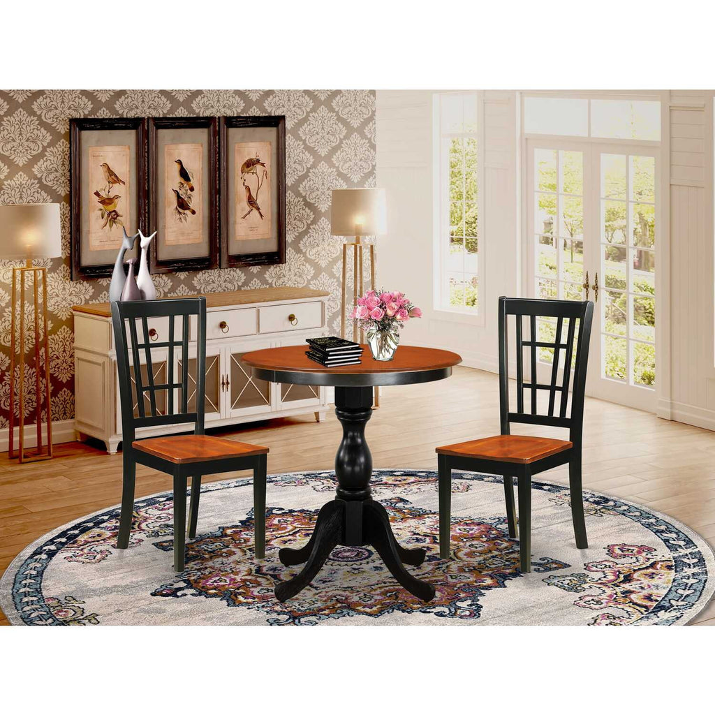 3-Piece Round Dining Table Set with 2 Wooden Chairs R768