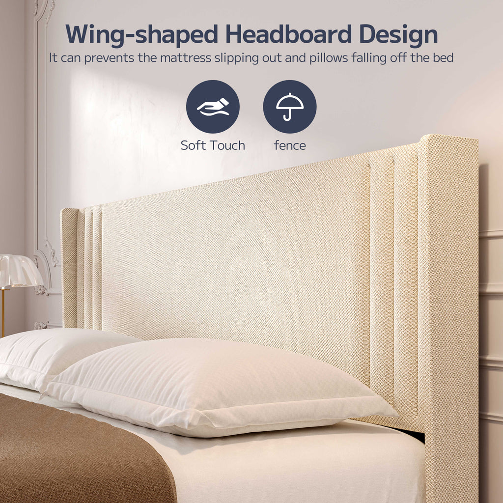 Queen Size Bed Frame with Wingback Headboard Q656