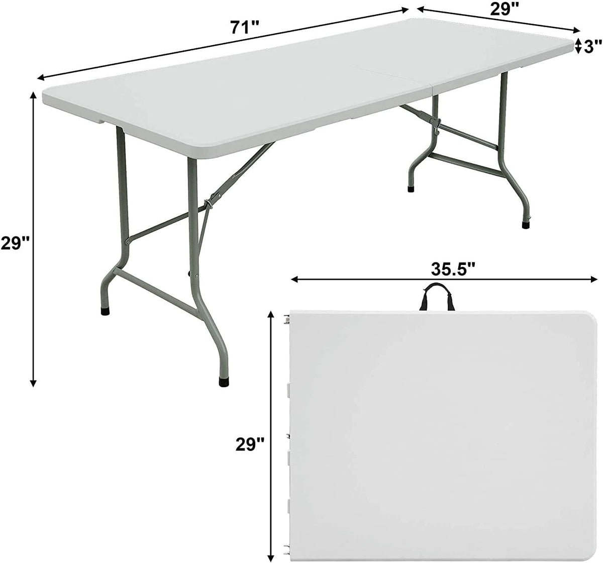 Folding Plastic Dining Table with Handle White 8ft A6765