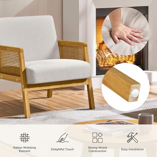Beige Linen Accent Chair with Wood Legs, Set of 2 L3875