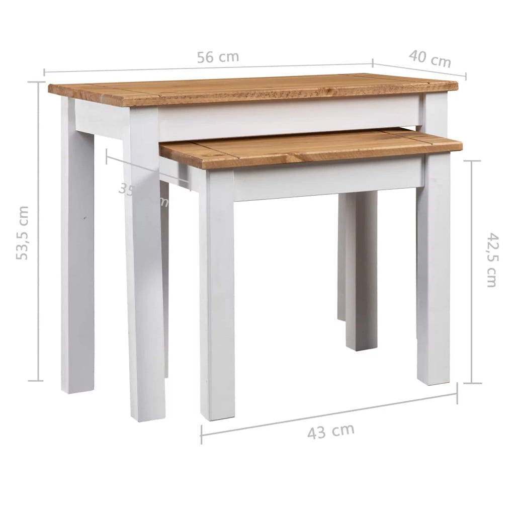 White 2 pcs Solid Pine Wood Nesting Tables A7288