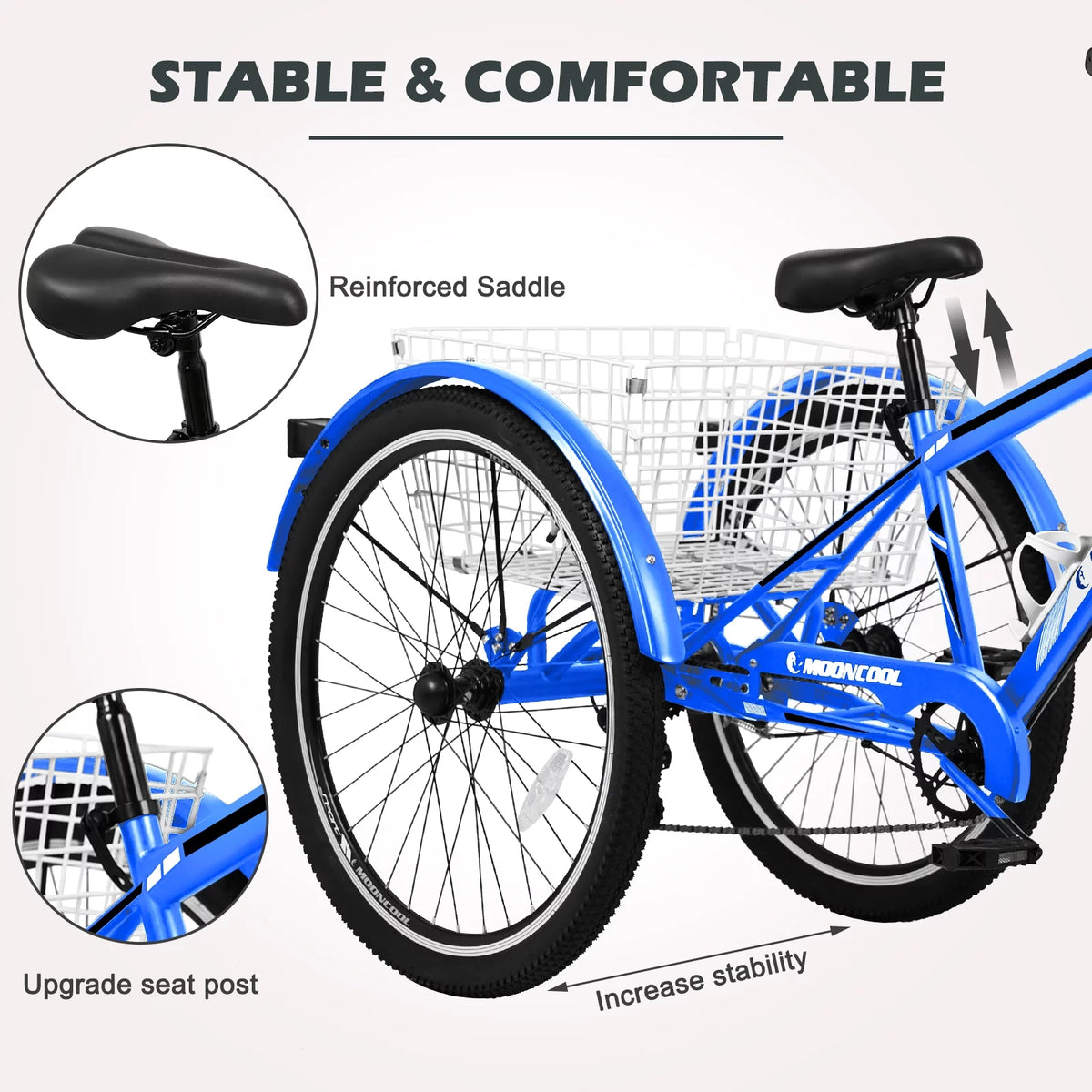 Blue 7 Speed Adult Tricycle with Shopping Basket Y855
