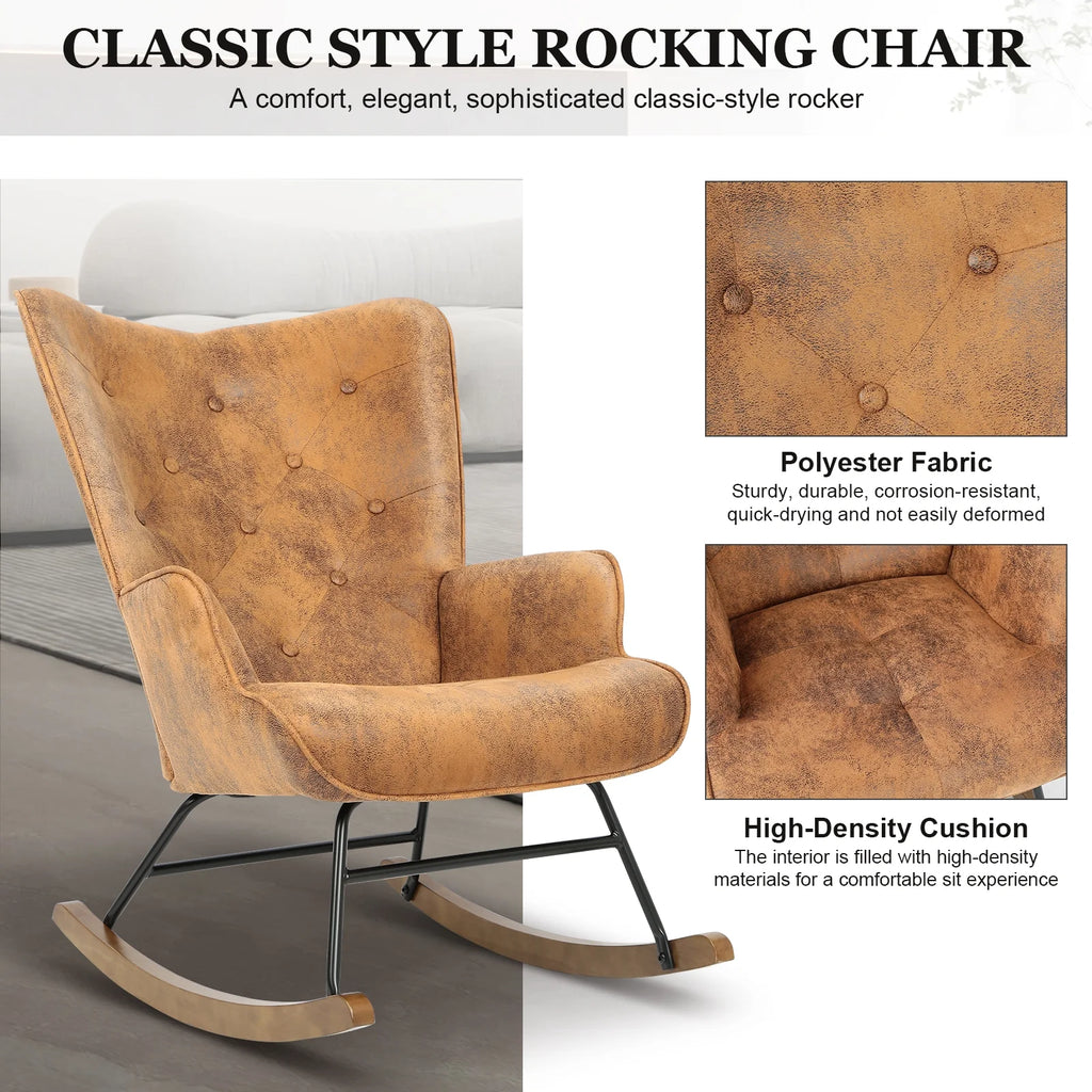 Brown Polyester Rocking Chair with Wooden Base G846