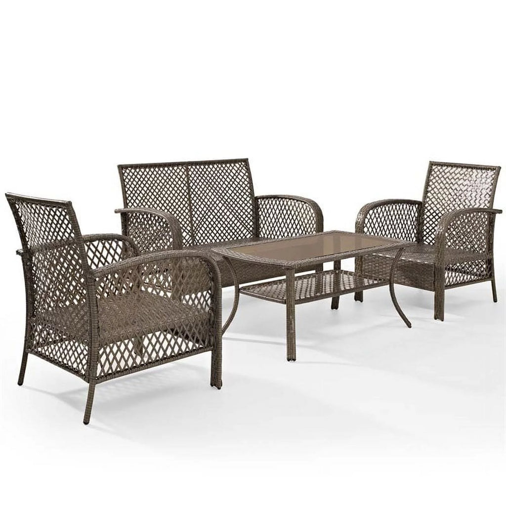 4 Piece Outdoor Wicker Seating Set with Sand Cushions L64045