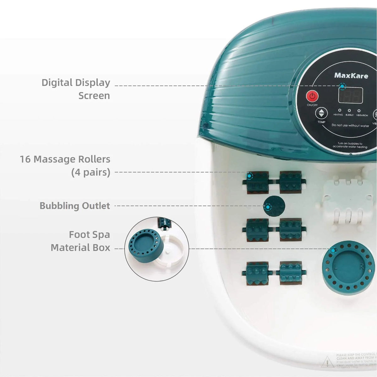 Foot Spa Bath Massager with Heat, Bubbles, Vibration, 16 Detachable Massage Rollers K13075
