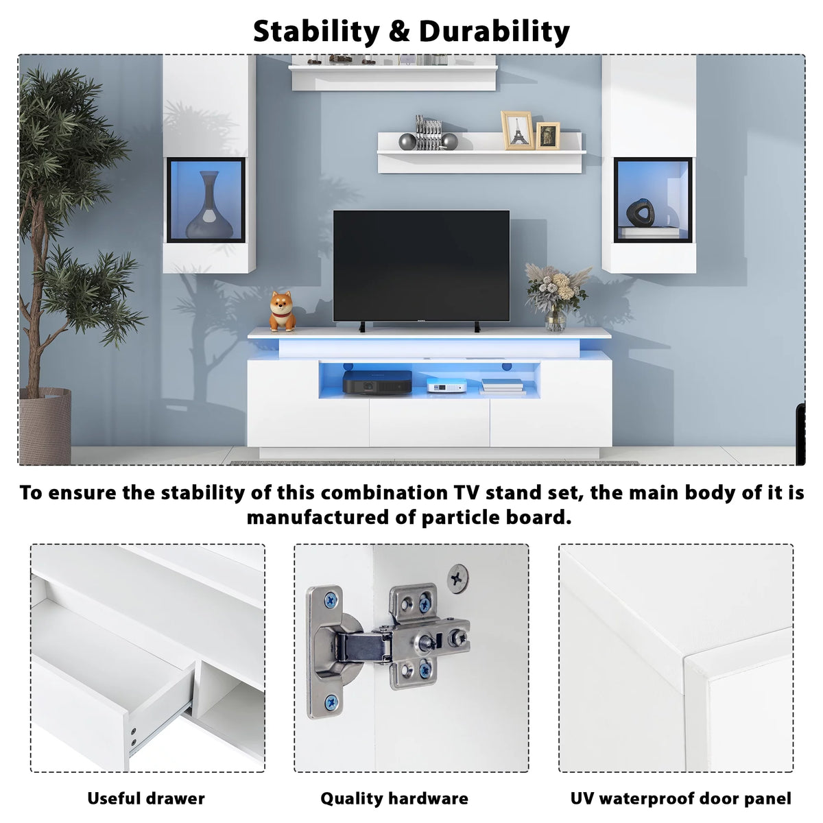 White High Gloss Wall Mounted TV Stand Set F32738