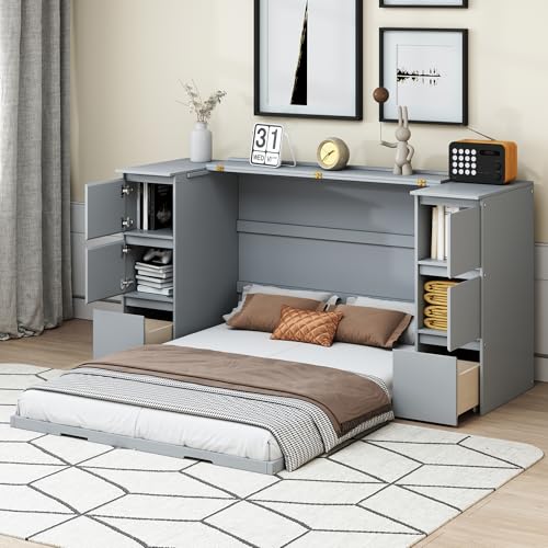 Twin Size Murphy Bed with Charging Station and Storage Drawers N21833