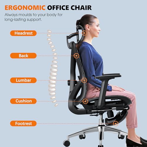 Ergonomic Office Chair with Lumbar Support, Headrest, Footrest T904339