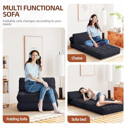 Folding Sofa Bed Convertible Sleeping Chair with Pillow Black G295129